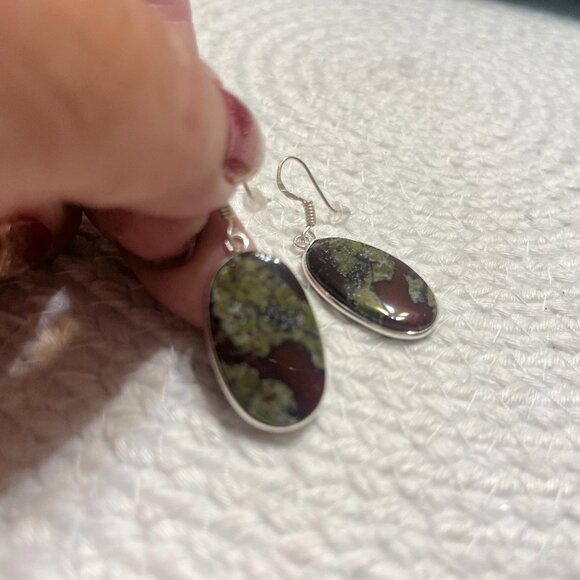Natural DRAGON BLOOD JASPER Handmade Sterling 925 Dangle Earrings #669D - Picture 1 of 3